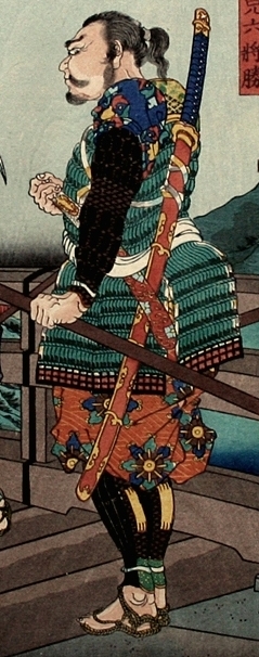 Một Samurai mang theo một odachi/nodachi/ōdachi/ sau lưng trong một khối gỗ in thời Edo.